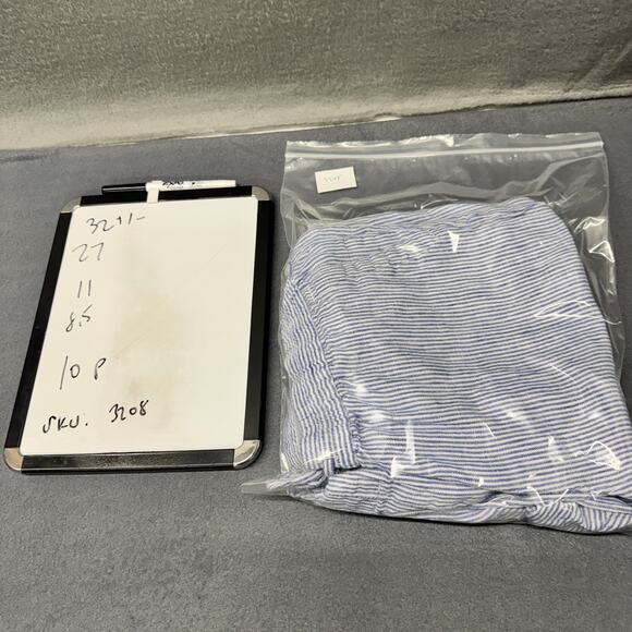 Talbots Linen Pants Womens 10P Petite 10 Blue White Coastal Stripe + Pockets - Picture 8 of 8